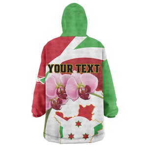 Personalized Burundi Independence Day Wearable Blanket Hoodie Coat Of Arms Bujumbura Flower