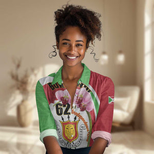 Personalized Burundi Independence Day Women Casual Shirt Coat Of Arms Bujumbura Flower