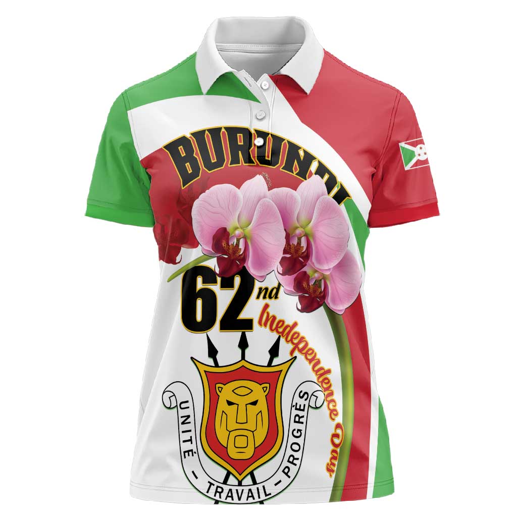 Personalized Burundi Independence Day Women Polo Shirt Coat Of Arms Bujumbura Flower