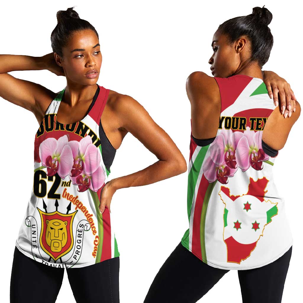 Personalized Burundi Independence Day Women Racerback Tank Coat Of Arms Bujumbura Flower