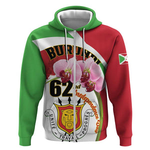 Personalized Burundi Independence Day Zip Hoodie Coat Of Arms Bujumbura Flower