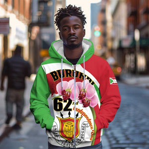 Personalized Burundi Independence Day Zip Hoodie Coat Of Arms Bujumbura Flower