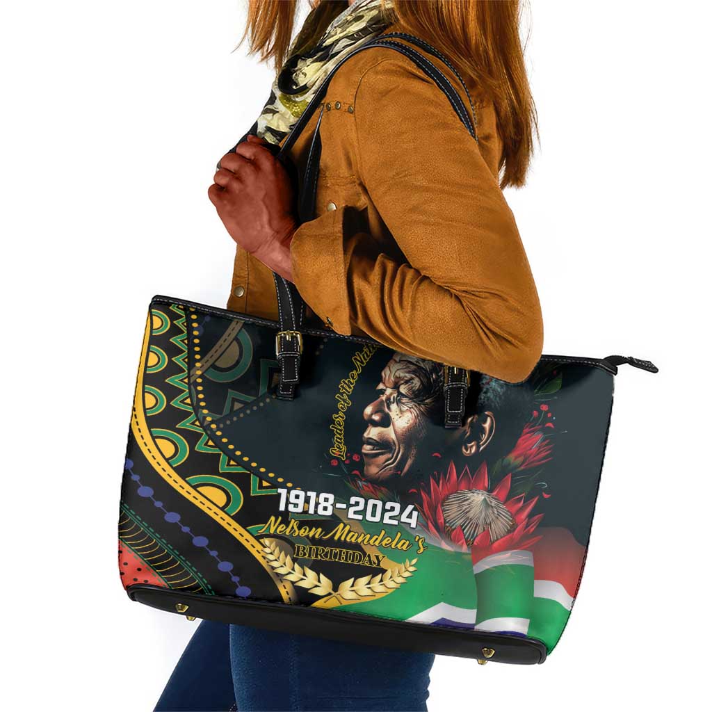 Nelson Mandela Birthday Leather Tote Bag Leader of the Nation