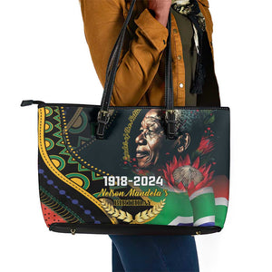 Nelson Mandela Birthday Leather Tote Bag Leader of the Nation