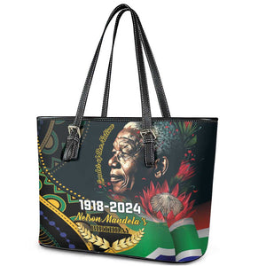 Nelson Mandela Birthday Leather Tote Bag Leader of the Nation