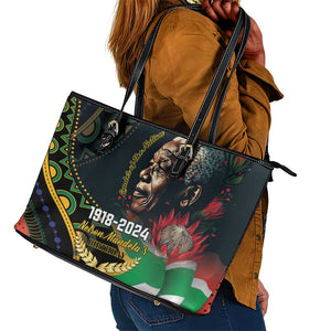 Nelson Mandela Birthday Leather Tote Bag Leader of the Nation