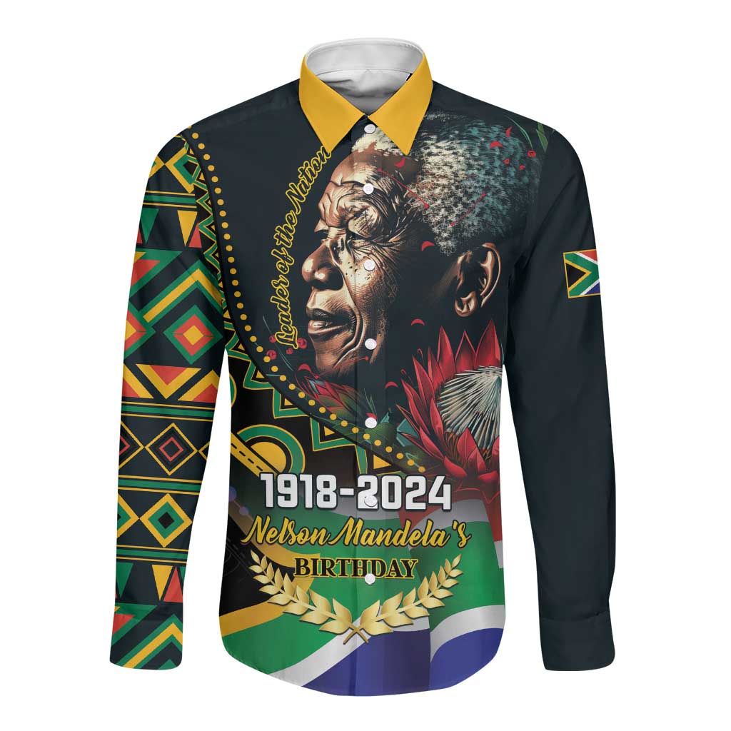 Nelson Mandela Birthday Long Sleeve Button Shirt Leader of the Nation