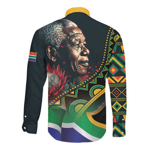 Nelson Mandela Birthday Long Sleeve Button Shirt Leader of the Nation