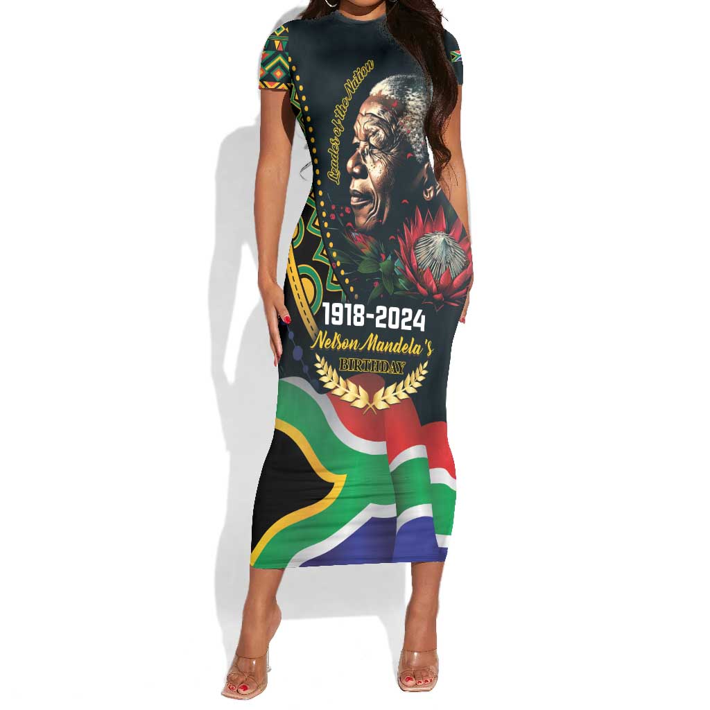 Nelson Mandela Birthday Short Sleeve Bodycon Dress Leader of the Nation