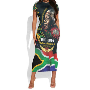 Nelson Mandela Birthday Short Sleeve Bodycon Dress Leader of the Nation