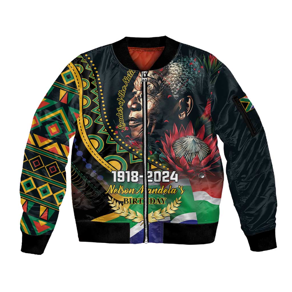 Nelson Mandela Birthday Sleeve Zip Bomber Jacket Leader of the Nation