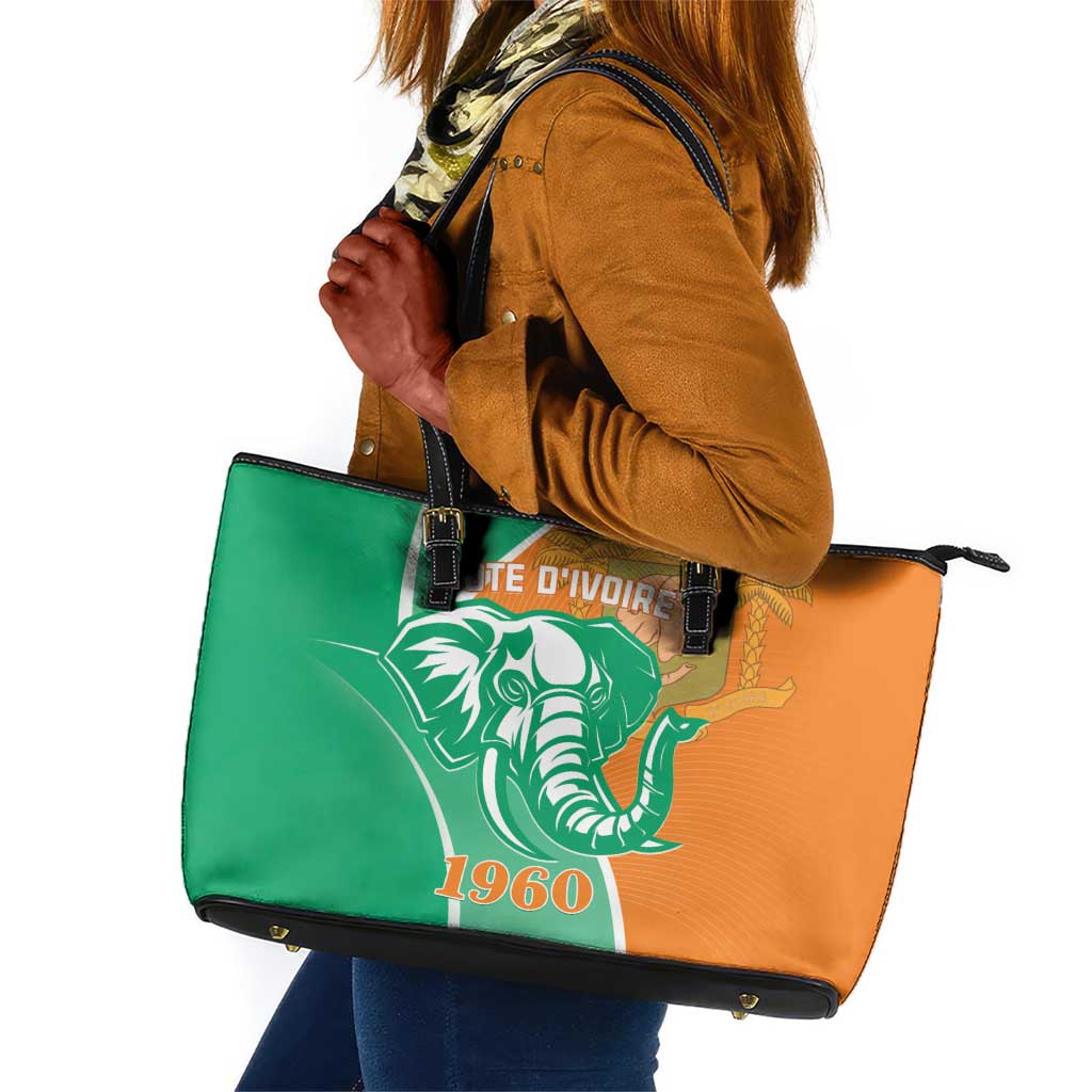 Ivory Coast Independence Day Leather Tote Bag Cote d Ivoire Elephant