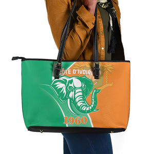 Ivory Coast Independence Day Leather Tote Bag Cote d Ivoire Elephant