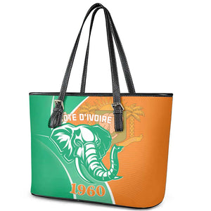 Ivory Coast Independence Day Leather Tote Bag Cote d Ivoire Elephant