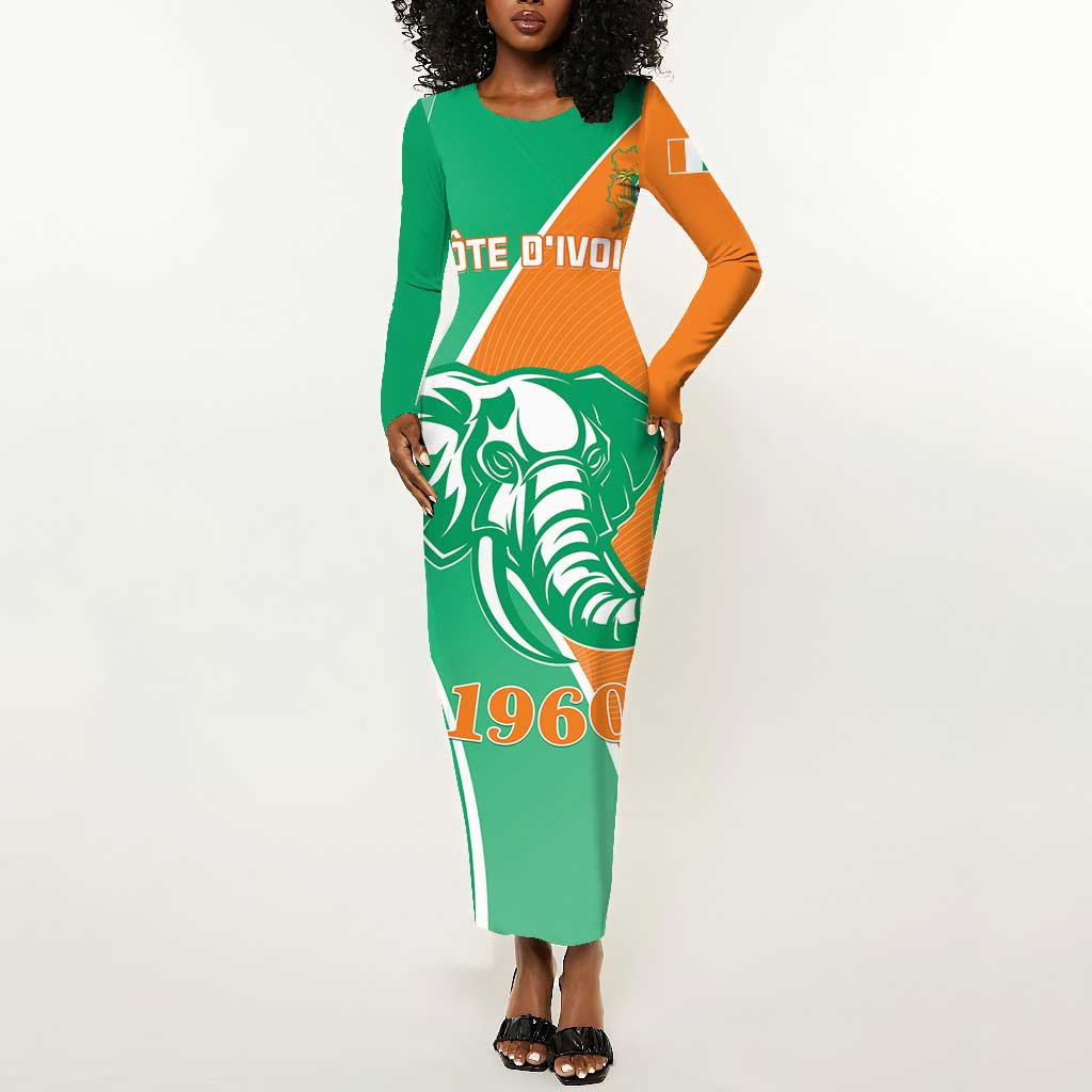 Ivory Coast Independence Day Long Sleeve Bodycon Dress Cote d Ivoire Elephant