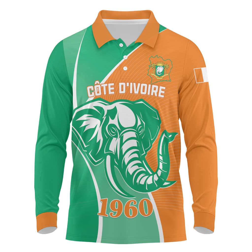 Ivory Coast Independence Day Long Sleeve Polo Shirt Cote d Ivoire Elephant