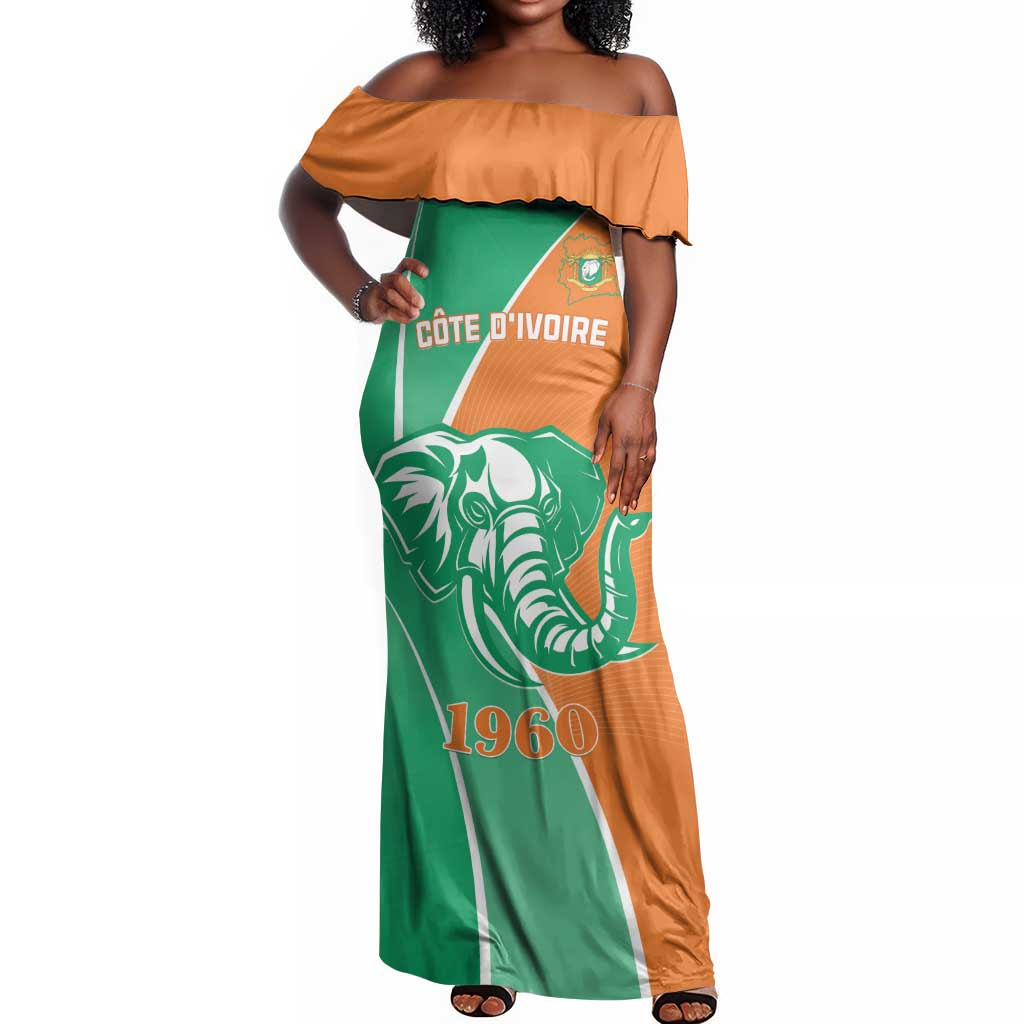 Ivory Coast Independence Day Off Shoulder Maxi Dress Cote d Ivoire Elephant