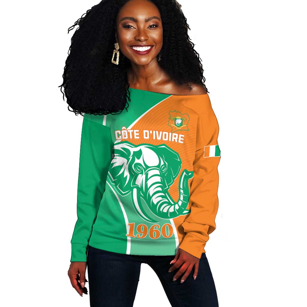 Ivory Coast Independence Day Off Shoulder Sweater Cote d Ivoire Elephant