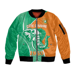 Ivory Coast Independence Day Sleeve Zip Bomber Jacket Cote d Ivoire Elephant