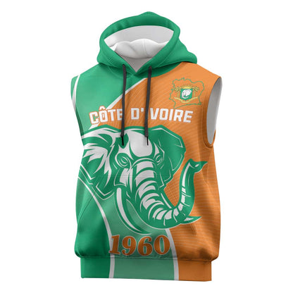 Ivory Coast Independence Day Sleeveless Hoodie Cote d Ivoire Elephant - African Pride