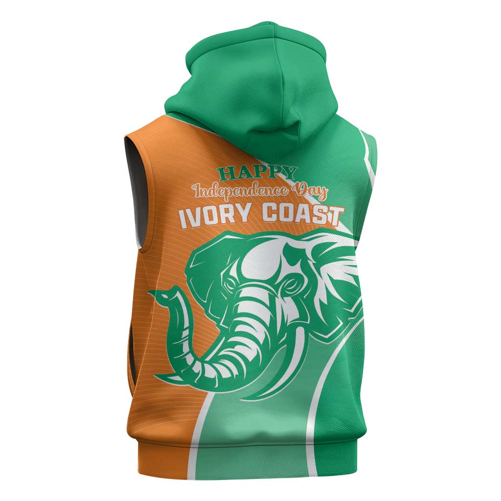 Ivory Coast Independence Day Sleeveless Hoodie Cote d Ivoire Elephant - African Pride