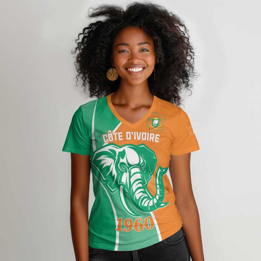 Ivory Coast Independence Day Women V-Neck T-Shirt Cote d Ivoire Elephant