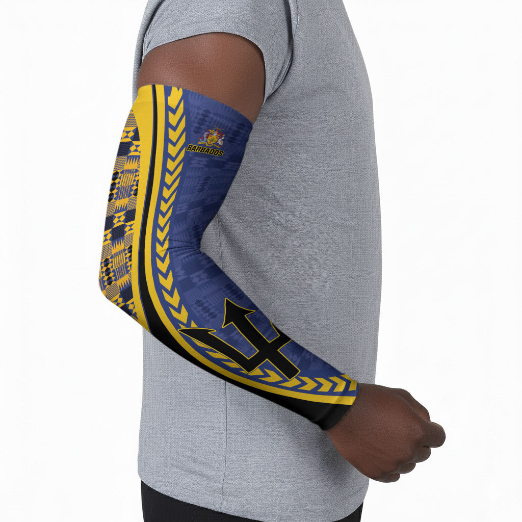 Personalized Barbados Trident Arm Sleeves Afro-Barbadians Kente Pattern