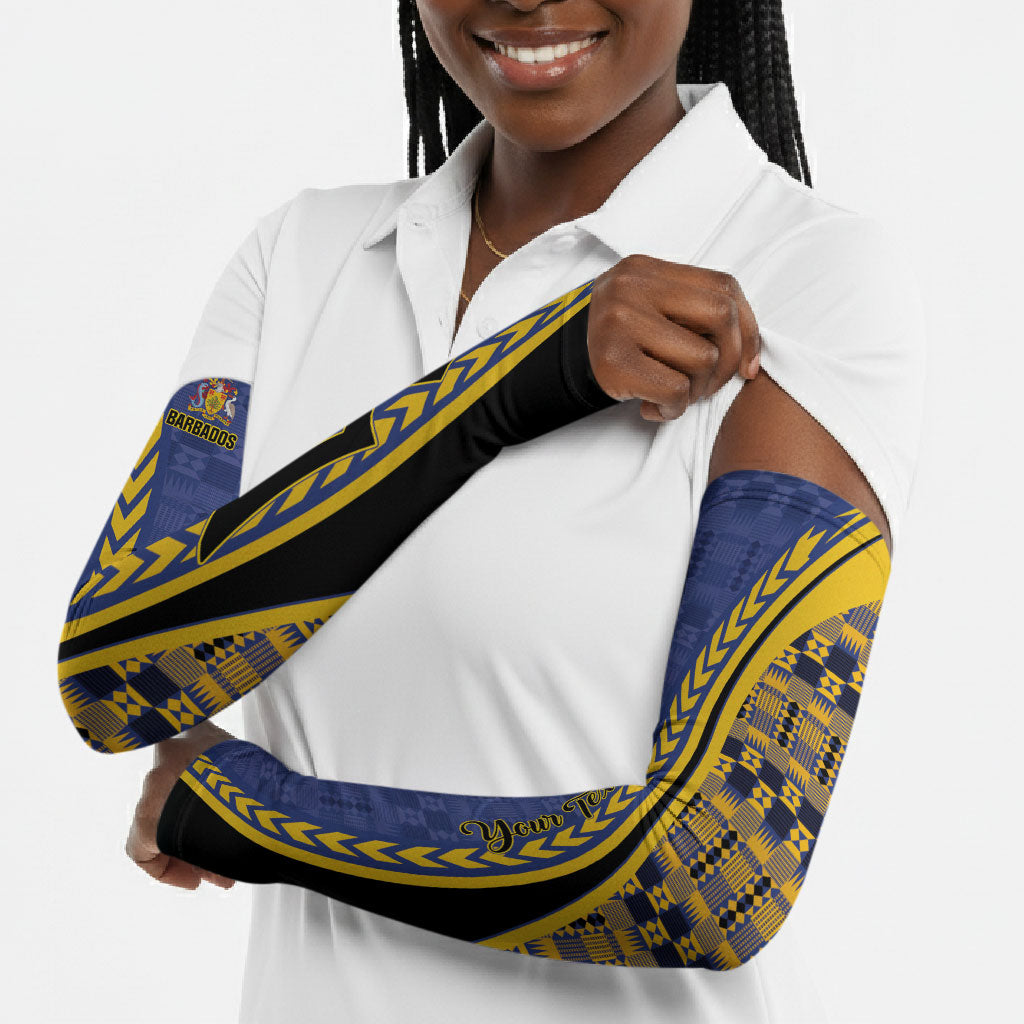 Personalized Barbados Trident Arm Sleeves Afro-Barbadians Kente Pattern