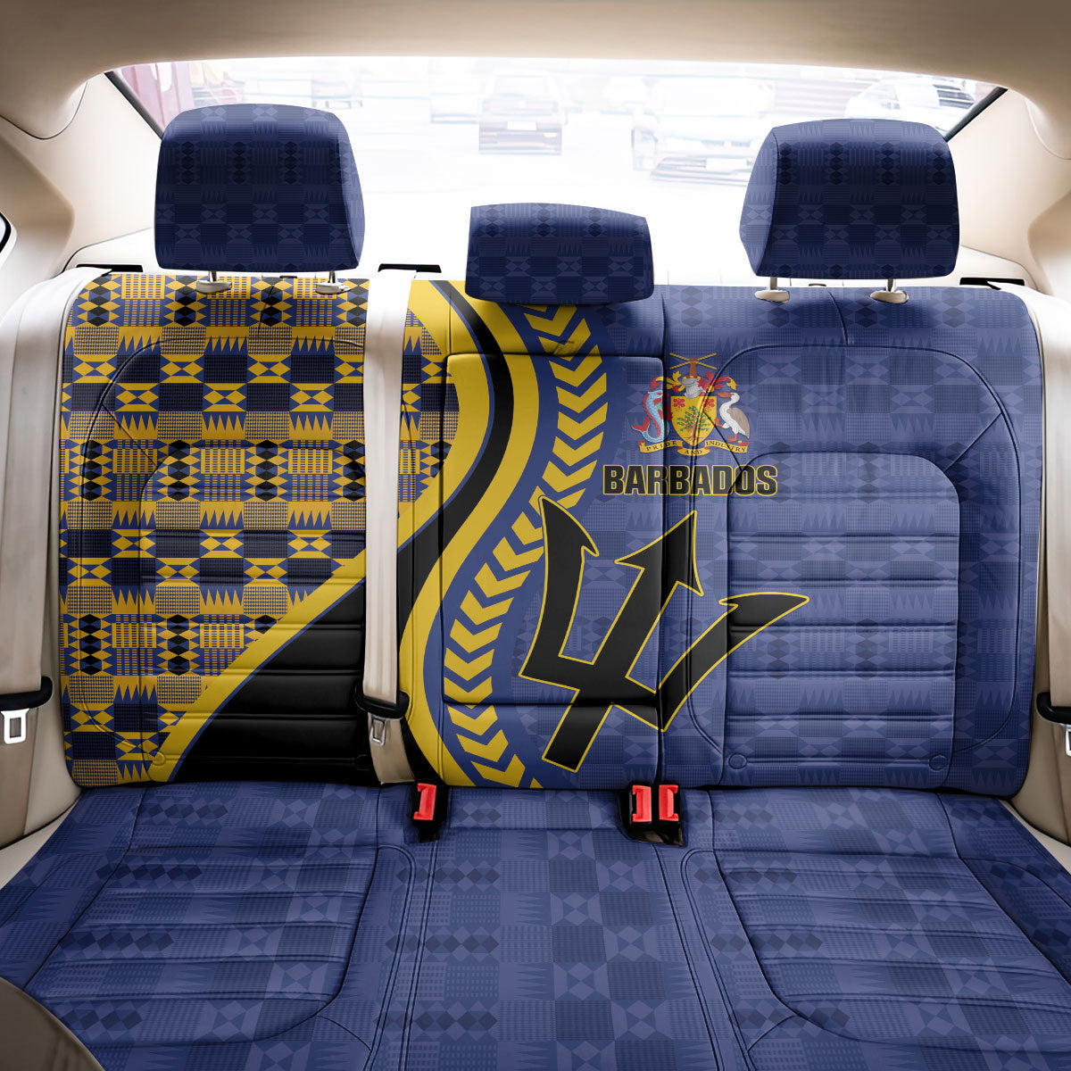 Barbados Trident Back Car Seat Cover Afro-Barbadians Kente Pattern