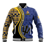 Personalized Barbados Trident Baseball Jacket Afro-Barbadians Kente Pattern