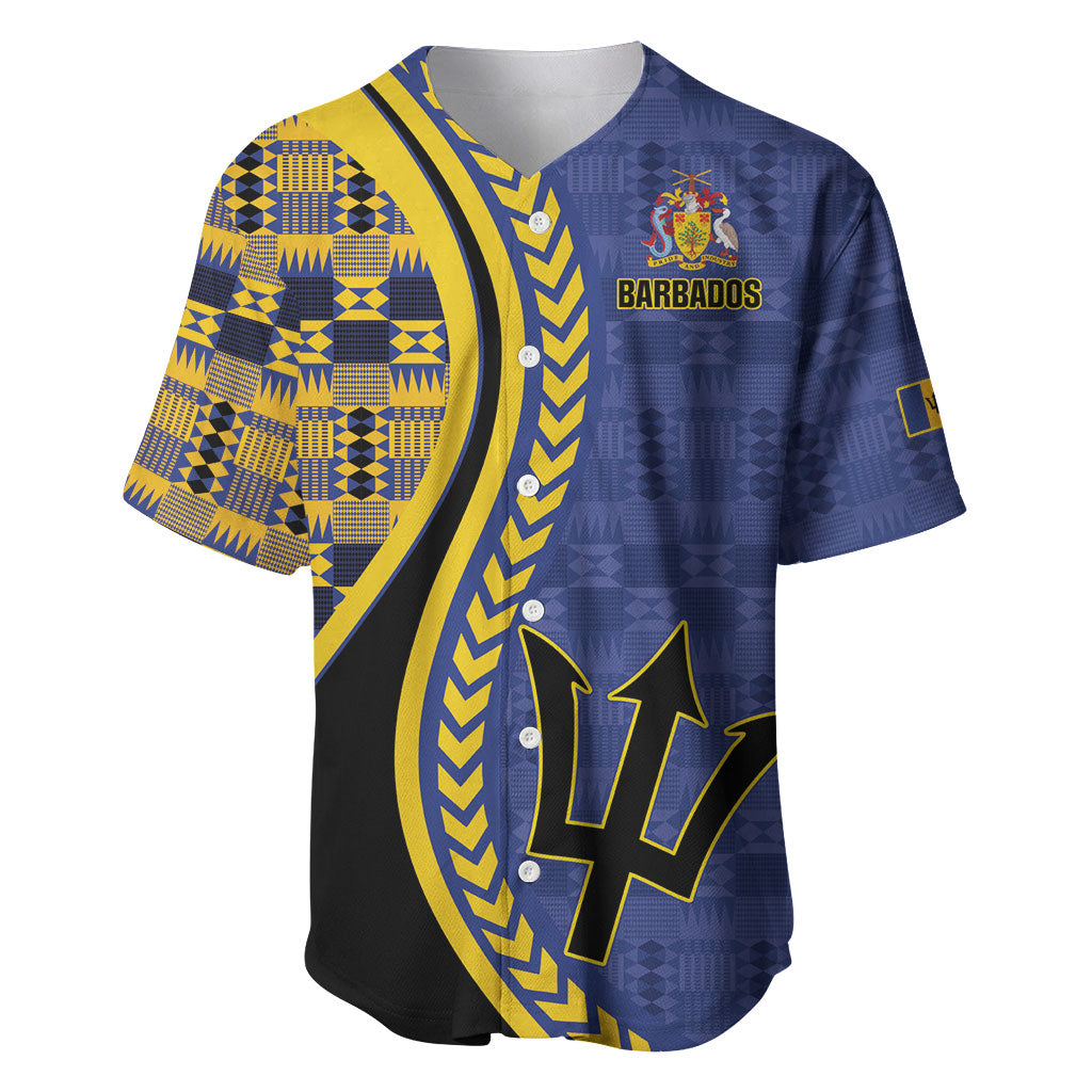 Personalized Barbados Trident Baseball Jersey Afro-Barbadians Kente Pattern