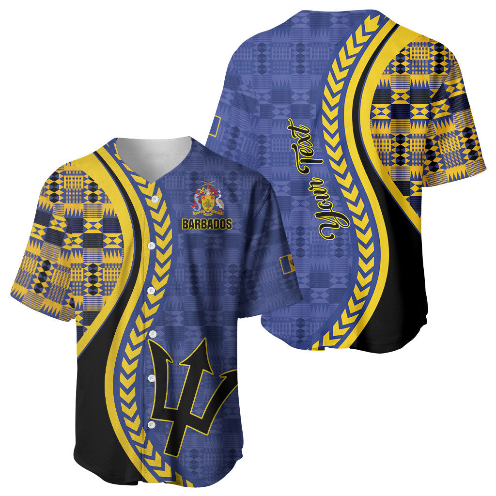 Personalized Barbados Trident Baseball Jersey Afro-Barbadians Kente Pattern