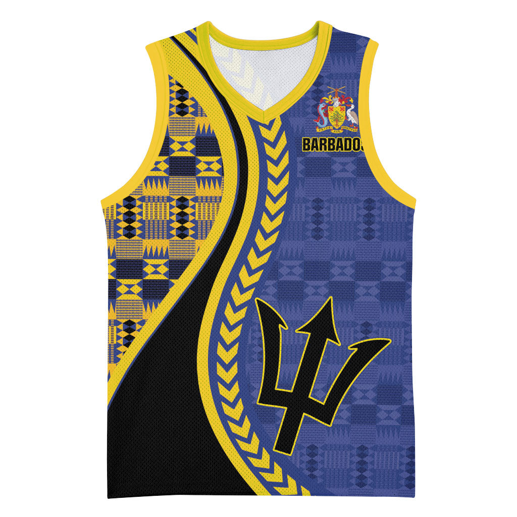 Personalized Barbados Trident Basketball Jersey Afro-Barbadians Kente Pattern