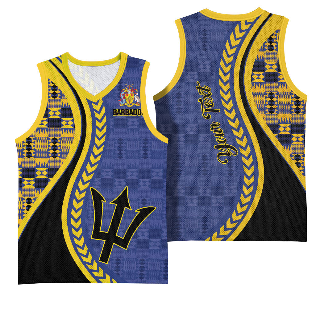 Personalized Barbados Trident Basketball Jersey Afro-Barbadians Kente Pattern