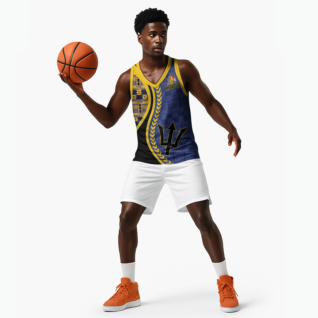 Personalized Barbados Trident Basketball Jersey Afro-Barbadians Kente Pattern