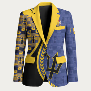 Personalized Barbados Trident Blazer Afro-Barbadians Kente Pattern