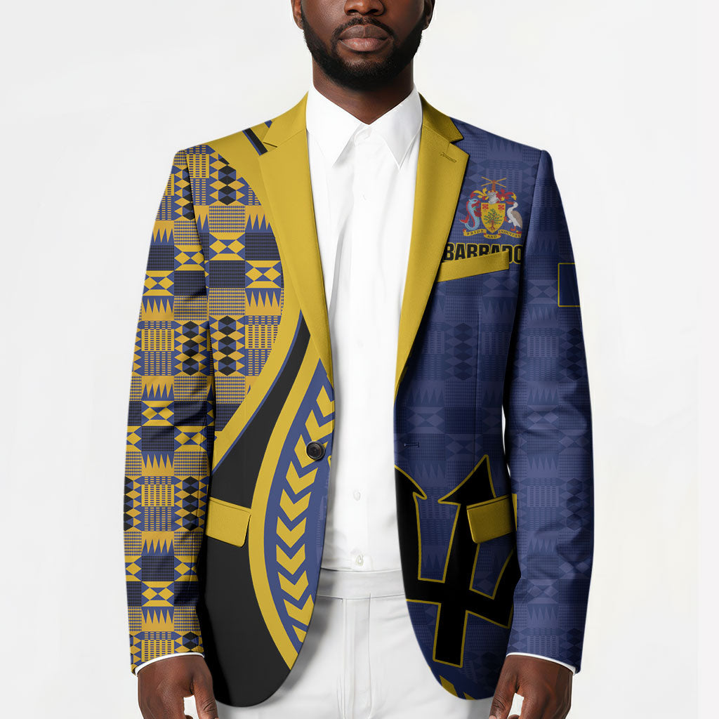 Personalized Barbados Trident Blazer Afro-Barbadians Kente Pattern