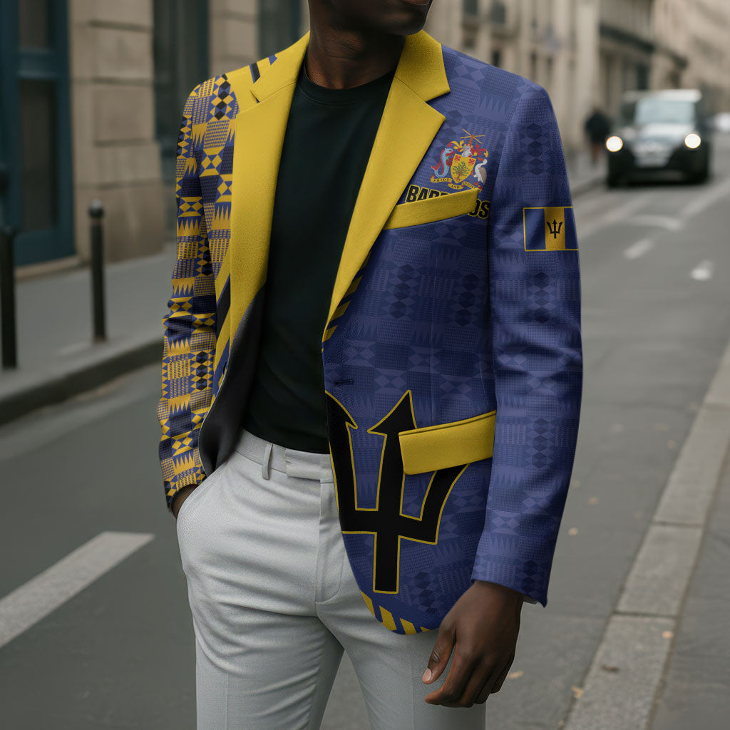 Personalized Barbados Trident Blazer Afro-Barbadians Kente Pattern