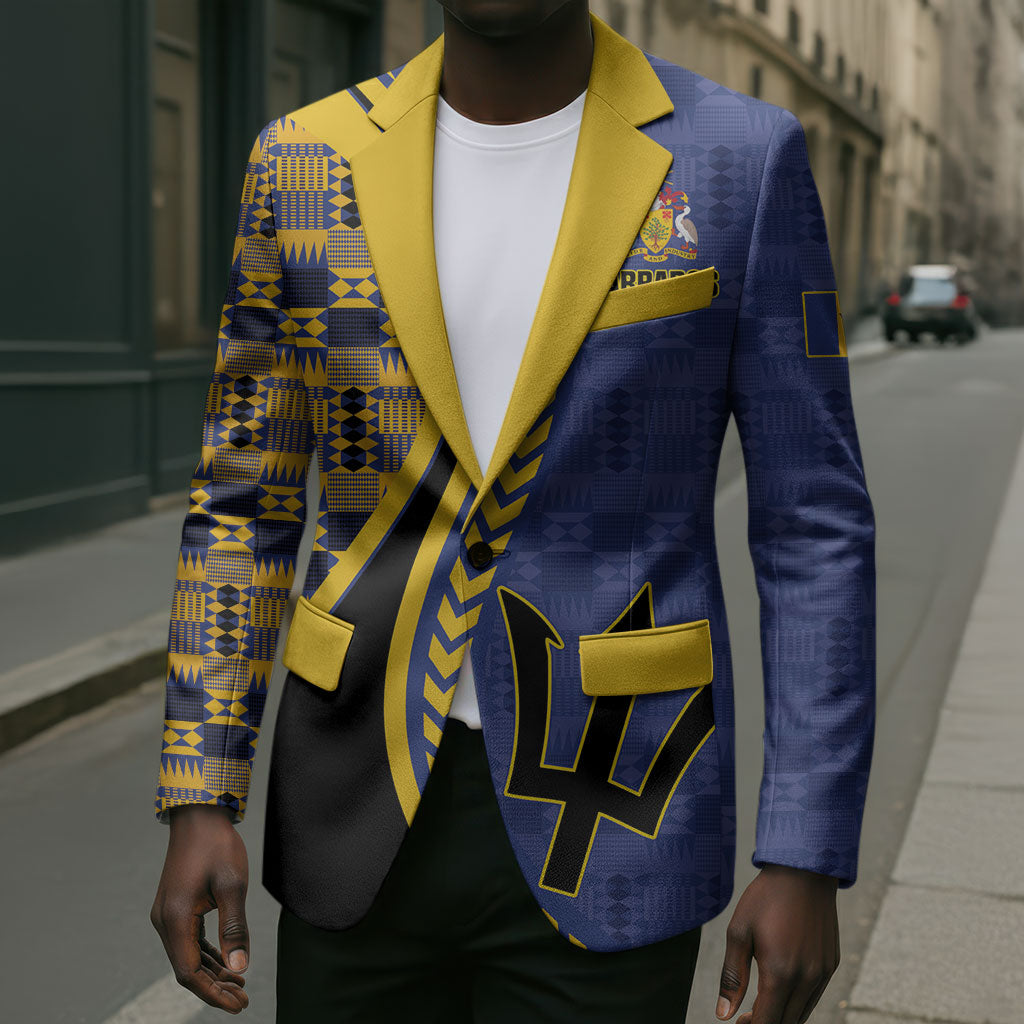 Personalized Barbados Trident Blazer Afro-Barbadians Kente Pattern