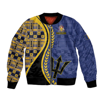 Personalized Barbados Trident Bomber Jacket Afro-Barbadians Kente Pattern