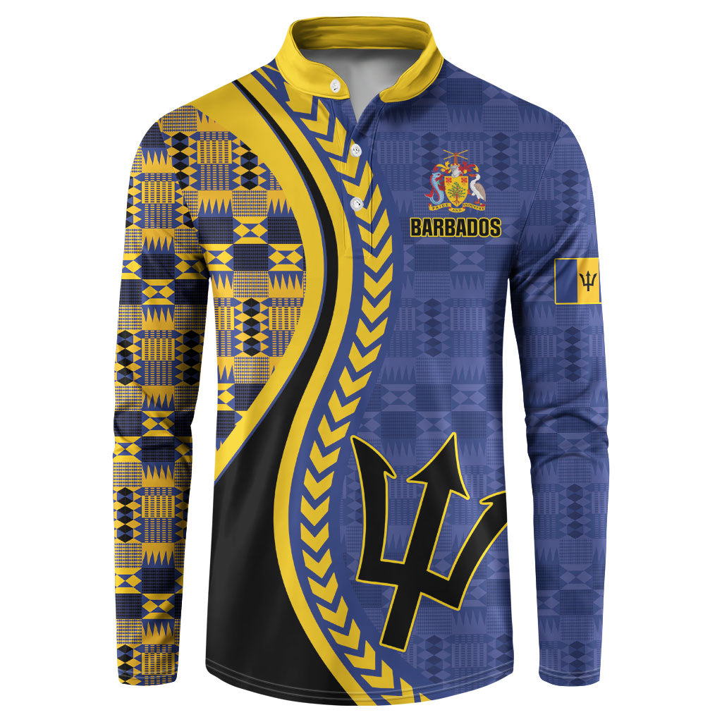 Personalized Barbados Trident Button Sweatshirt Afro-Barbadians Kente Pattern