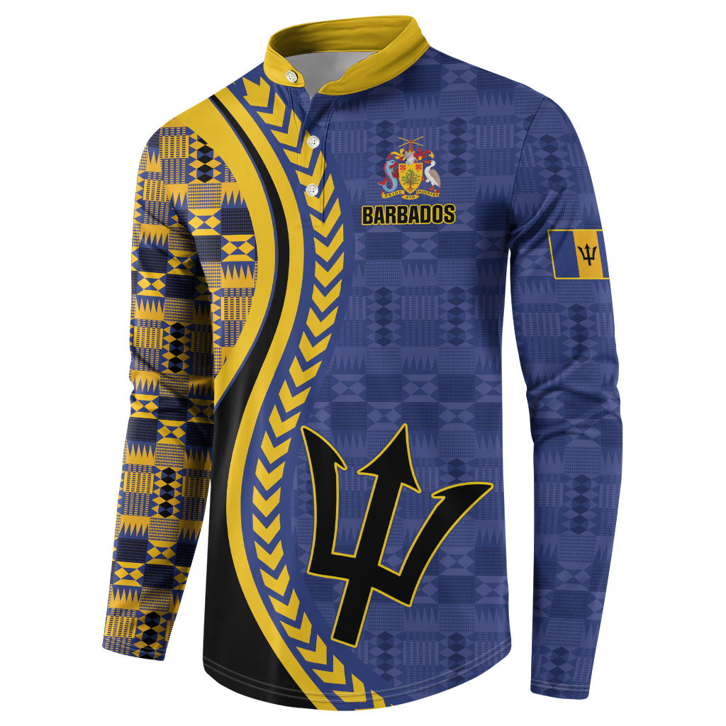 Personalized Barbados Trident Button Sweatshirt Afro-Barbadians Kente Pattern