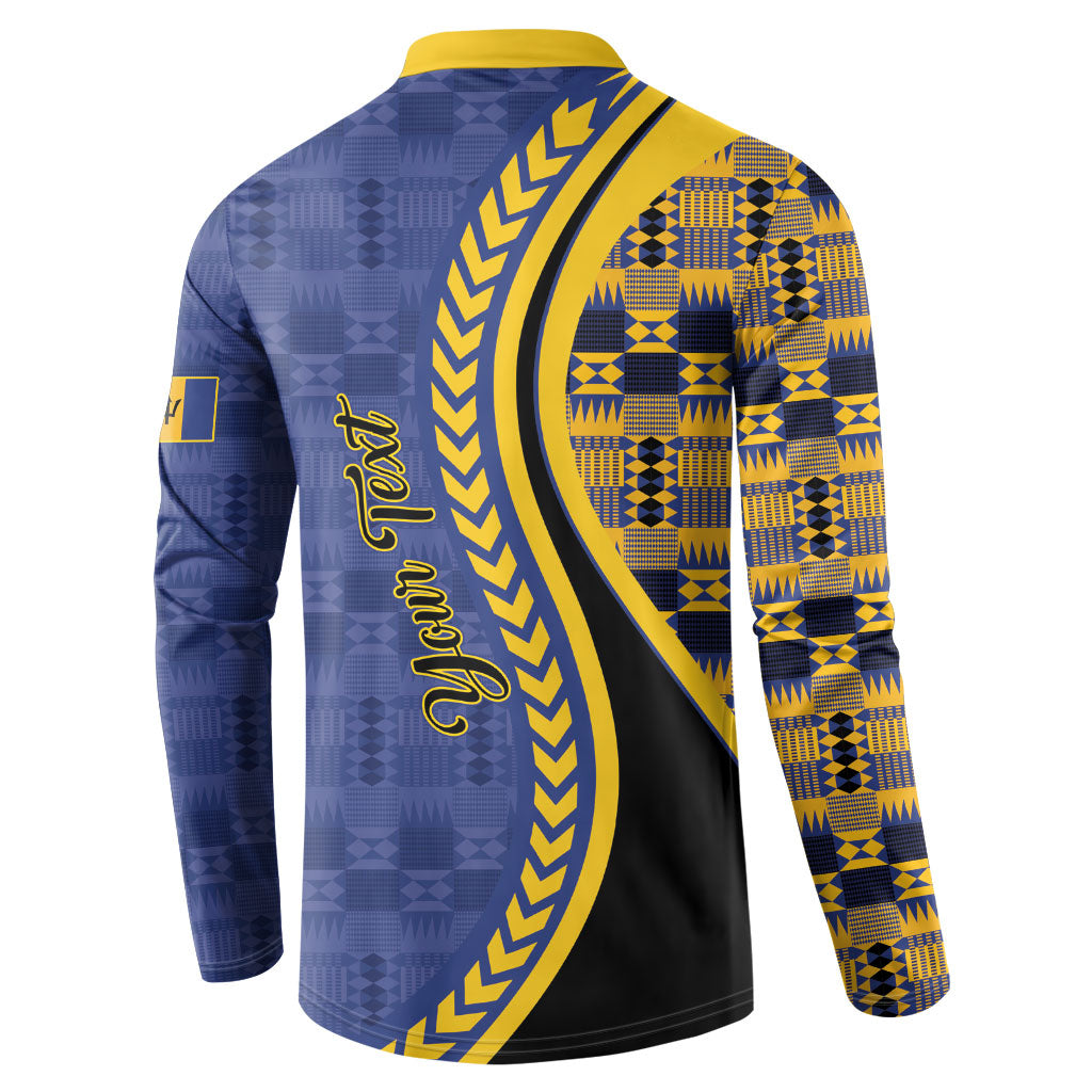 Personalized Barbados Trident Button Sweatshirt Afro-Barbadians Kente Pattern