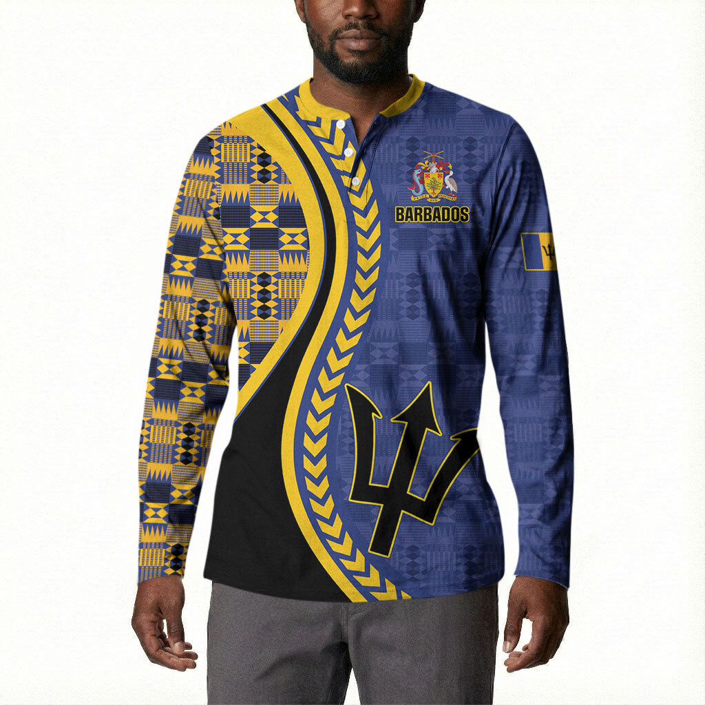 Personalized Barbados Trident Button Sweatshirt Afro-Barbadians Kente Pattern