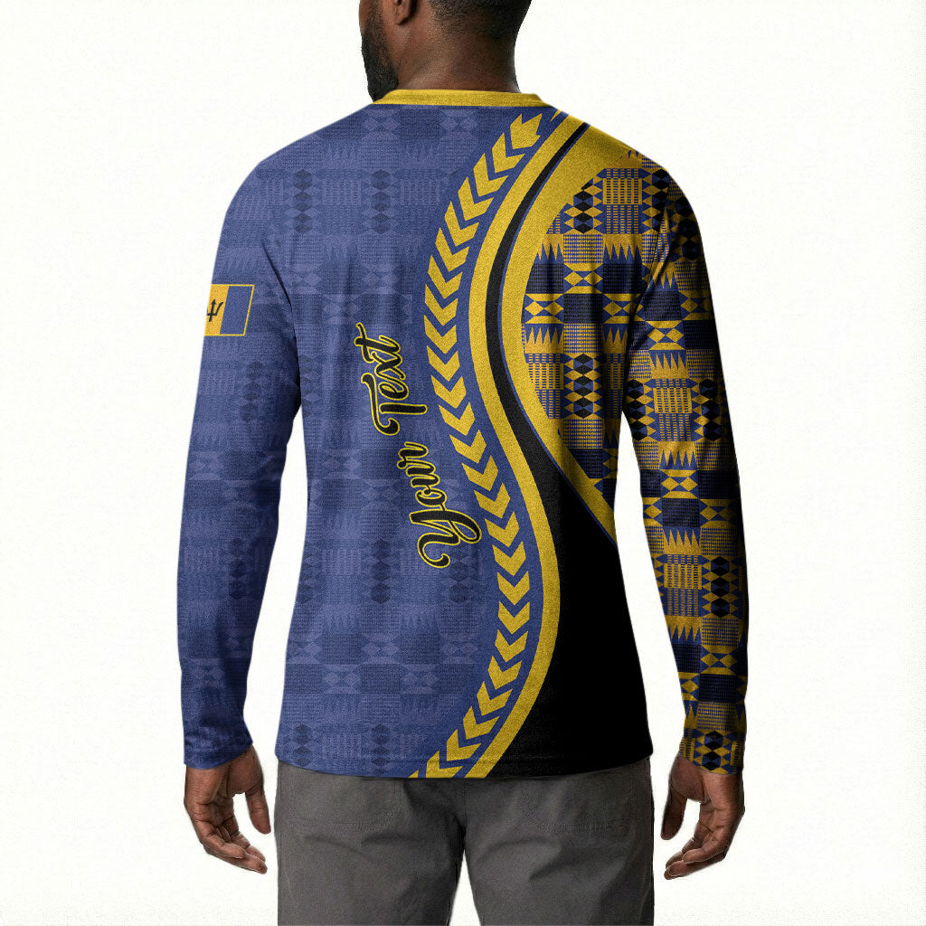 Personalized Barbados Trident Button Sweatshirt Afro-Barbadians Kente Pattern