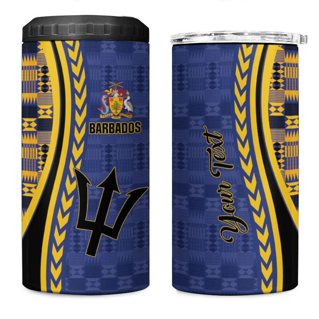 Personalized Barbados Trident 4 in 1 Can Cooler Tumbler Afro-Barbadians Kente Pattern