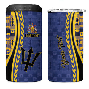 Personalized Barbados Trident 4 in 1 Can Cooler Tumbler Afro-Barbadians Kente Pattern