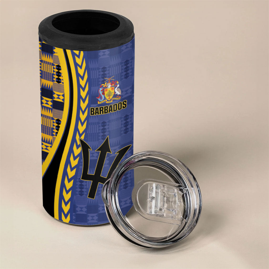 Personalized Barbados Trident 4 in 1 Can Cooler Tumbler Afro-Barbadians Kente Pattern