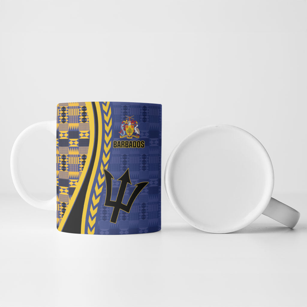 Personalized Barbados Trident Ceramic Mug Afro-Barbadians Kente Pattern