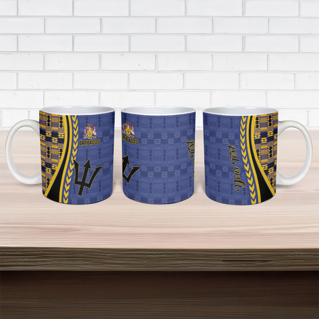 Personalized Barbados Trident Ceramic Mug Afro-Barbadians Kente Pattern